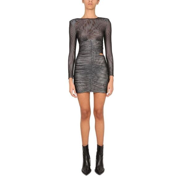 SELF-PORTRAIT DOUBLE MESH MINI DRESS WITH SIDE CUTOUT - Picture 2 of 14